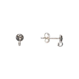 Marcasite / sterling silver 1pkg2, round earstud / open loop / earnut natural 4mm