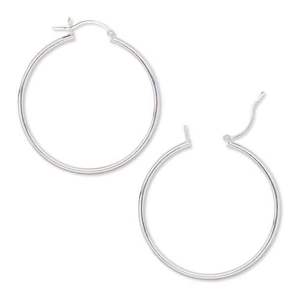 Earring hoop 1pkg2 sterling silver-filled, 40mm round / 2mm wide / latch-back, 1 pair image number 0