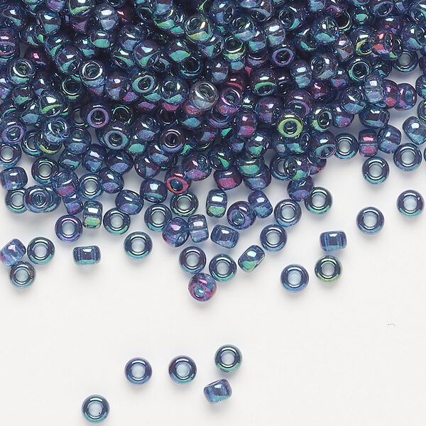 Seed bead, Miyuki, glass, pkg/50g, #8 rocaille, translucent gold luster Capri blue (RR-314). image number 0