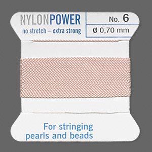 Thread, Griffin, nylon, light pink, size #6. Sold per 2-meter card (approximately 78 inches).