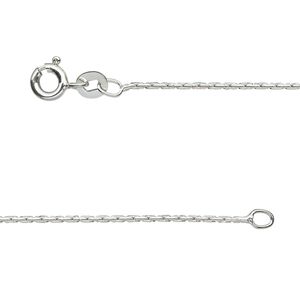 Chain 1pkg1 sterling silver cable, 0.9mm round / springring clasp, Gossamer™ 18 inch