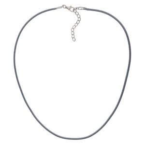 Necklace cord, imitation leather with imitation rhodium-finished steel and "pewter" (zinc-based alloy), dark grey, 2mm wide, 18 inches with 1-1/2 inch extender chain and lobster claw clasp. Sold per pkg of 10.