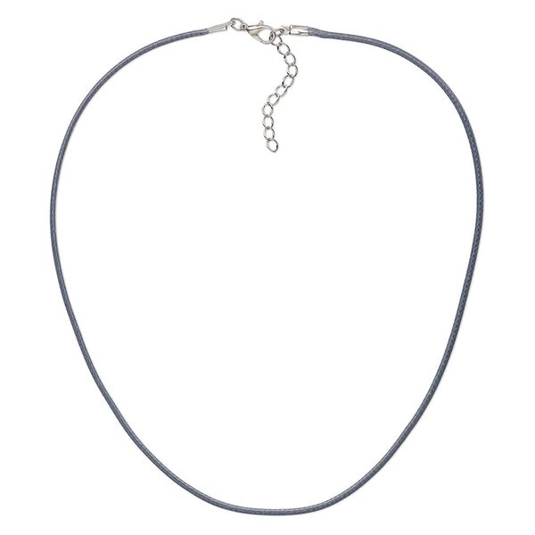 Necklace cord, imitation leather with imitation rhodium-finished steel and "pewter" (zinc-based alloy), dark grey, 2mm wide, 18 inches with 1-1/2 inch extender chain and lobster claw clasp. Sold per pkg of 10. image number 0