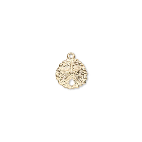 Charm, 14Kt gold-filled, 9.5mm sand dollar with hole. Sold per pkg of 2. image number 0