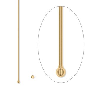 Head pin, antique gold-plated brass, 2 inches with 1.5mm ball, 23 gauge. Sold per pkg of 500.