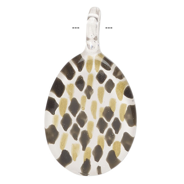 Focal, lampworked glass 1pkg1, opaque multicolored with gold-colored glitter, 29x20mm-31x23mm single-sided oval. image number 1