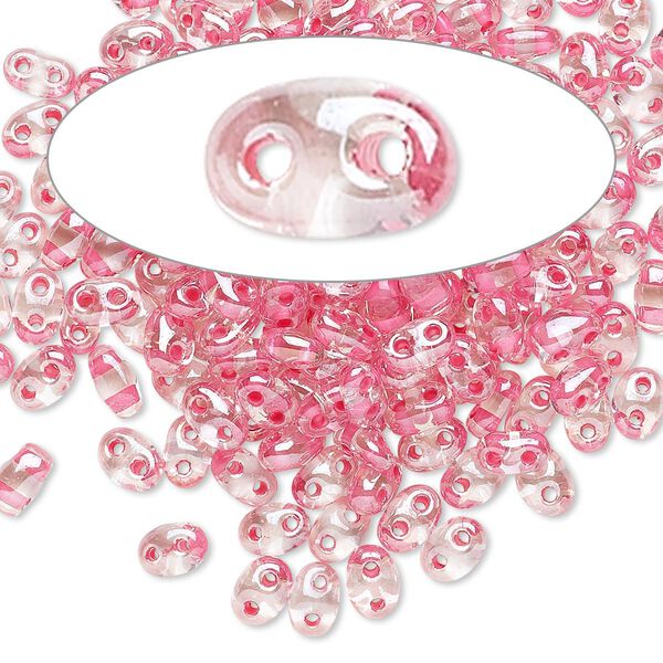 Seed bead, Preciosa Twin™ Czech glass, pkg/50g, 5x2.5mm oval, transparent rose terra color-lined clear, (38698). image number 0