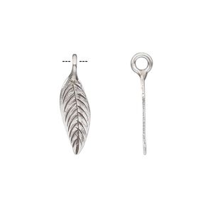 Charm, Hill Tribes, antiqued sterling silver, 19x6mm leaf with lines. Sold per pkg of 2.