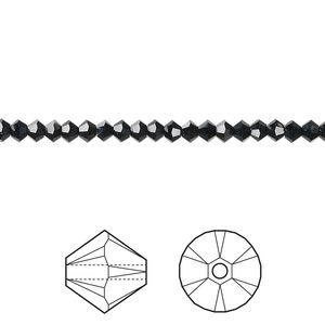 Bead 48pk jet, Crystal Passions® 3mm bicone 5328