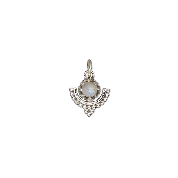 Rainbow moonstone / sterling silver 1pkg1, beaded moon drop natural antiqued 10x10mm image number 0