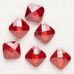 Drop cubic zirconia 6pk 15mm faceted diamond, translucent red