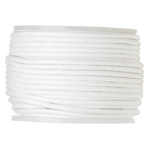 Cord, waxed cotton, white, 2mm, 50+ pound test. Sold per 100-meter spool.