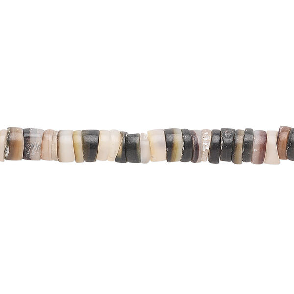 Bead, black lip shell (natural), 4-5mm hand-cut heishi, Mohs hardness 3-1/2. Sold per 24-inch strand. image number 0