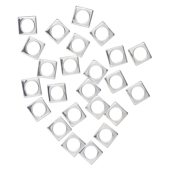 Bead frame, silver-finished "pewter" (zinc-based alloy), 11mm square with 8mm round center opening. Sold per pkg of 24. image number 0