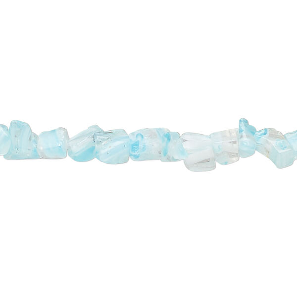 Bead, millefiori glass, translucent clear / sky blue / multicolored, small chip. Sold per 35-inch strand. image number 0