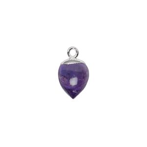 Amethyst / sterling silver 1pkg1, electroplated hand-cut acorn drop natural 9x8mm
