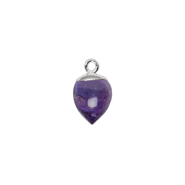 Amethyst / sterling silver 1pkg1, electroplated hand-cut acorn drop natural 9x8mm image number 0