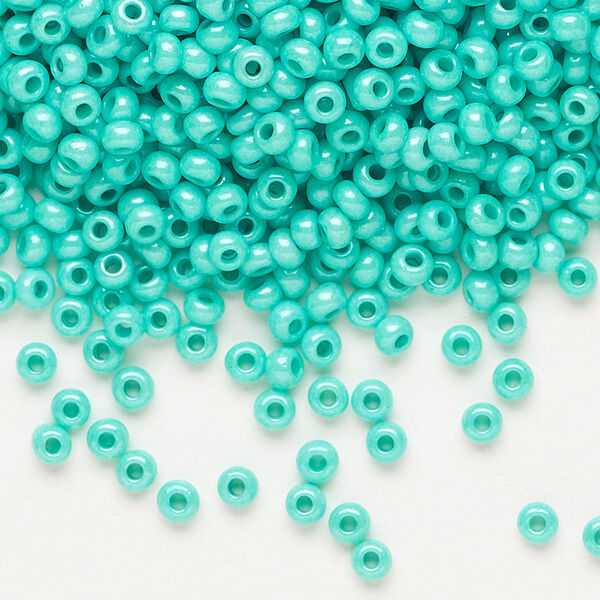 Seed bead, Preciosa Ornela Czech glass, pkg/500g, #8 rocaille, opaque terra dyed sea green luster chalkwhite, (16358). image number 0