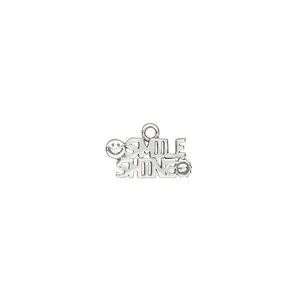 Charm 1pkg1, antiqued sterling silver, 12x6mm with smiley face "Smile" and sunface "Shine".