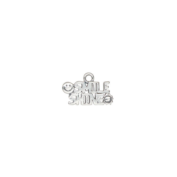 Charm 1pkg1, antiqued sterling silver, 12x6mm with smiley face "Smile" and sunface "Shine". image number 0