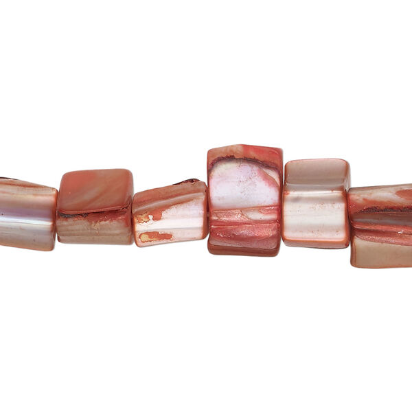 Mother-of-pearl shell 1pkg1, triangle tube bead 15 inch bright red 7x7mm-14x9mm image number 0