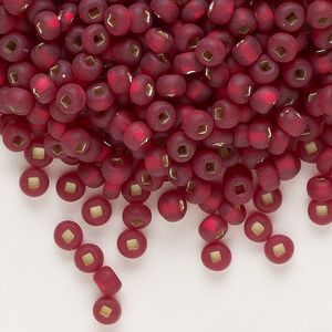 Seed bead, glass, pkg/50g, #6 round, translucent silver-lined garnet.