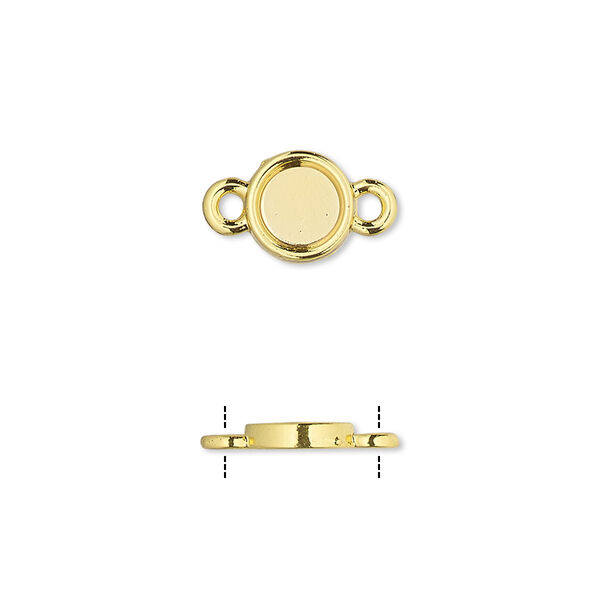 Link, gold-finished brass, 8mm single-sided round with 6mm round setting. Sold per pkg of 10. image number 0