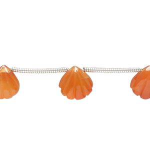 Carnelian 1pkg10, hand-cut top-drilled carved puffed shell bead 9x9mm