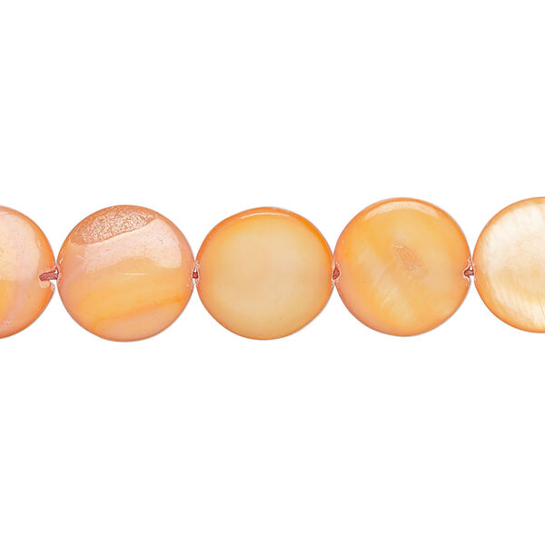 Mother-of-pearl shell 1pkg1, puffed flat round bead 15 inch orange 11-12mm image number 0