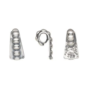 Bail, JBB Findings, glue-on, antique silver-plated pewter (tin-based alloy), 16x7.5mm trapezoid with beaded design and 7.5x5mm flat base. Sold per pkg of 2.