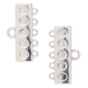 End bar "pewter" zinc-based alloy 2pk 32x9mm 5-strand rectangle, silver finish