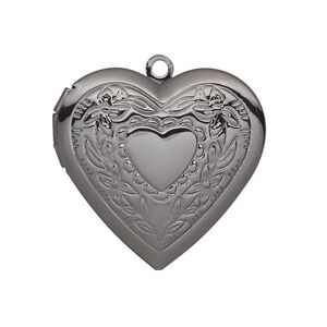 Charm, gunmetal-plated brass, 29x27mm single-sided heart locket with stamped heart and flower design. Sold per pkg of 2.
