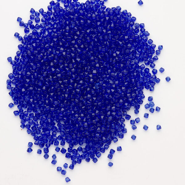 Bead, glass 1pkg1, translucent cobalt blue, 4mm bicone, 4 ounces. image number 1