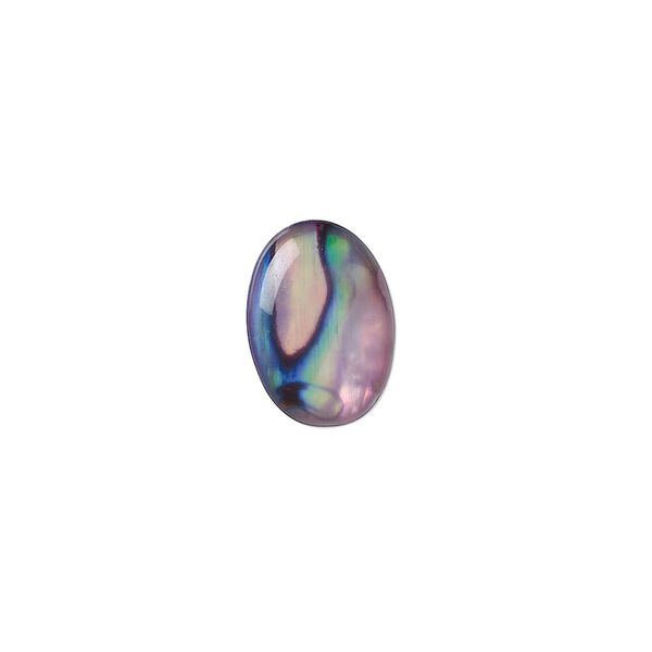 Cabochon, paua shell (coated / dyed), purple, 14x10mm calibrated oval, Mohs hardness 3-1/2. Sold per pkg of 6. image number 0