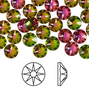 Flat back 144pk crystal vitrail medium foil back, Swarovski® 7.07-7.27mm rose round SS34 2088