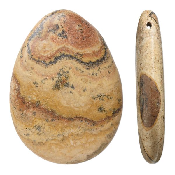 Yellow leopardskin jasper 1pkg3, top-drilled teardrop focal natural 38x28mm image number 0