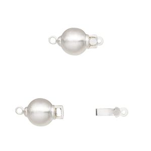 Clasp tab 1pkg1 satin sterling silver, 8mm round / safety latch, 1-strand