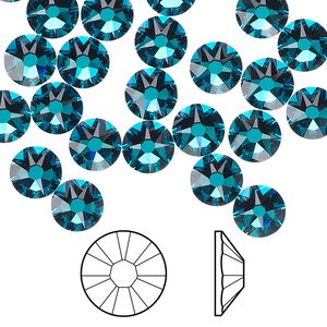 Flat back 144pk blue zircon foil back, Swarovski® 7.07-7.27mm rose round SS34 2088