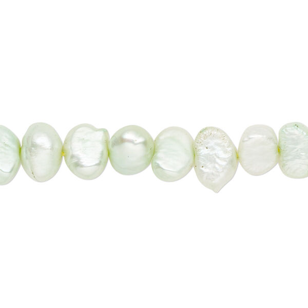 Pearl, cultured freshwater (dyed), light shamrock, 6-7mm flat-sided potato with 0.4-0.6mm hole, D grade, Mohs hardness 2-1/2 to 4. Sold per 15-inch strand. image number 0