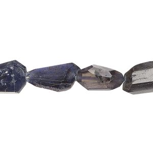 Iolite 1pkg1, hand-cut faceted flat freeform bead natural 14 inch 9x7mm-17x13mm