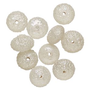 Bead, lampworked glass, translucent clear AB, 15x8mm textured rondelle. Sold per pkg of 10.