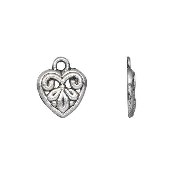 Charm, antique silver-plated "pewter" (zinc-based alloy), 12x12mm single-sided heart. Sold per pkg of 50. image number 0