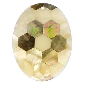 Focal, black lip shell / gold lip shell / mother-of-pearl shell (assembled), 41x31mm - 41x32mm single-sided oval, Mohs hardness 3-1/2. Sold individually.