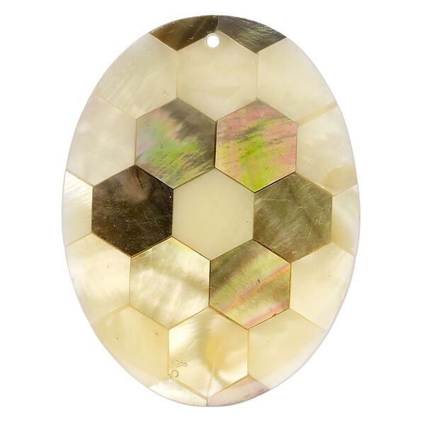 Focal, black lip shell / gold lip shell / mother-of-pearl shell (assembled), 41x31mm - 41x32mm single-sided oval, Mohs hardness 3-1/2. Sold individually. image number 0
