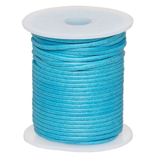Cord, waxed cotton, turquoise blue, 2mm, 50+ pound test. Sold per 25-meter spool. image number 0