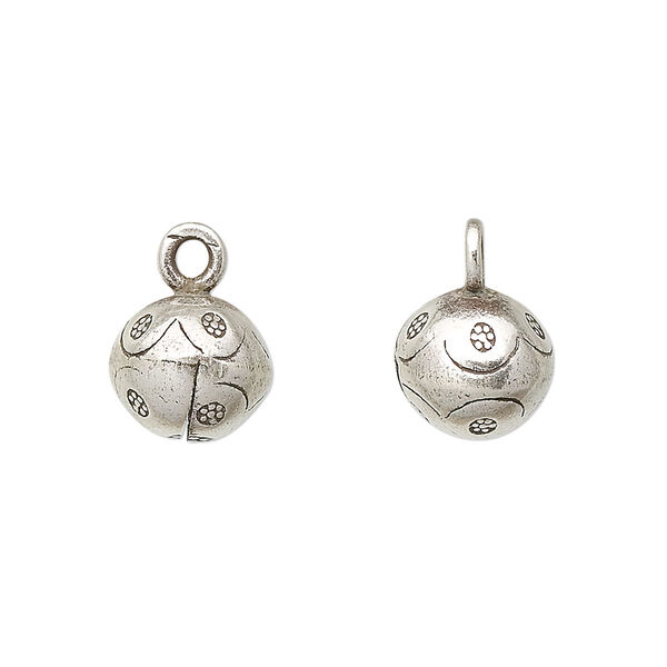 Bell, Hill Tribes, antiqued fine silver, 15x11mm with flower and clapper. Sold individually. image number 0