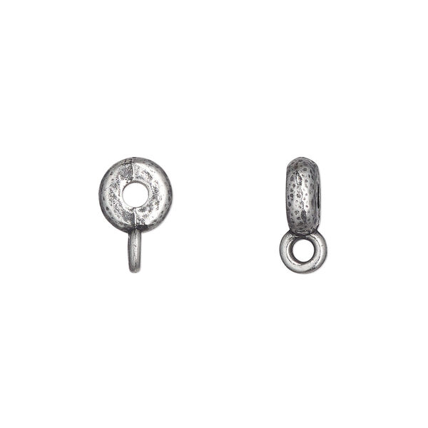 Bead, TierraCast®, pewter (tin-based alloy), 8x3mm hammered rondelle, with closed loop. Sold per pkg of 4. image number 0