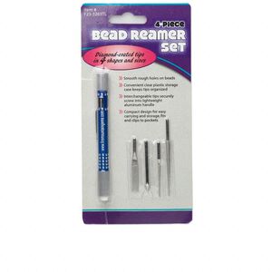 Bead reamer, aluminum, blue with nickel-plated knurling, 4.5 x 0.5 inches. Sold per 5-piece set (4 tips and 1 handle).