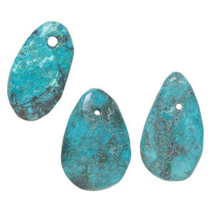 Turquoise 1pkg3, hand-cut top-drilled puffed teardrop / oval / freeform drop, mix 23x14mm-32x22mm blue