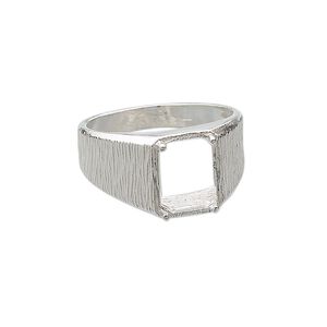 Ring, sterling silver, textured band with 10x8mm 4-prong emerald-cut setting, size 10. Sold individually.